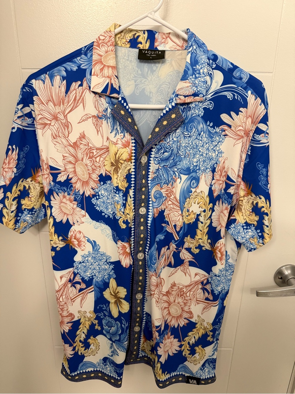Blue Floral Short-Sleeve Button-Down Shirt
